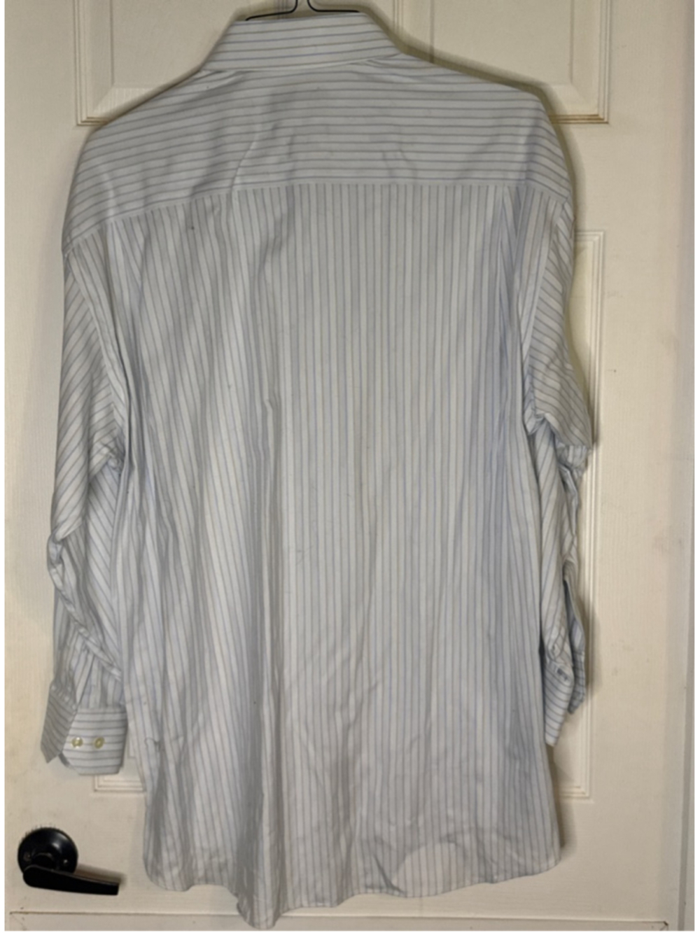 Men's Claiborne Striped Dress Shirt Neck 17 White Blue - Picture 2 of 3